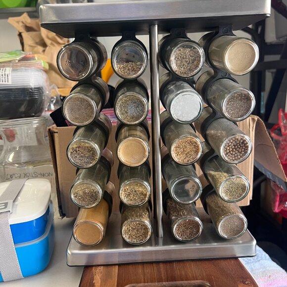 Olde Thompson Glass 20 Jar Spice Rack Stainless Steel Kitchen with Lid - Picture 3 of 3